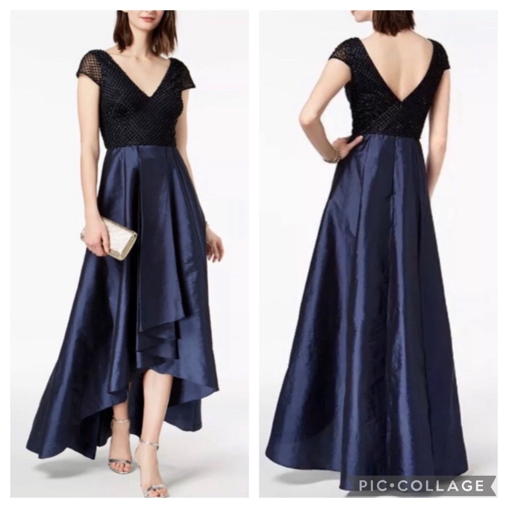 Adrianna Papell PLUS SIZE beaded high low cap sleeve gown